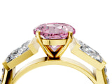 Yellow gold Fancy Pink Round Cut Diamond Engagement Ring with Baguette Side Stones and Channel Set Band_21