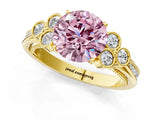 Yellow gold Fancy Pink Round  Cut Diamond Engagement Ring with Bezel Set Round Side Stones and Prong Setting_48