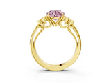 Yellow gold Fancy Pink Round  Cut Diamond Engagement Ring with Bezel Set Round Side Stones and Prong Setting_50
