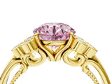 Yellow gold Fancy Pink Round  Cut Diamond Engagement Ring with Bezel Set Round Side Stones and Prong Setting_51