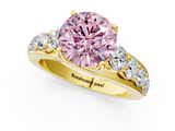 Yellow gold Fancy Pink Round  Cut Diamond Engagement Ring with Pavé Band and Four-Prong Setting_4