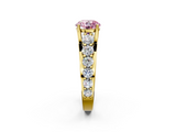 Yellow gold Fancy Pink Round  Cut Diamond Engagement Ring with Pavé Band and Four-Prong Setting_5