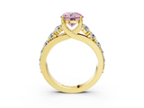 Yellow gold Fancy Pink Round  Cut Diamond Engagement Ring with Pavé Band and Four-Prong Setting_6