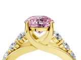 Yellow gold Fancy Pink Round  Cut Diamond Engagement Ring with Pavé Band and Four-Prong Setting_7