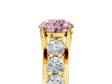 Yellow gold Fancy Pink Round  Cut Diamond Engagement Ring with Pavé Band and Four-Prong Setting_8