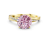 Yellow gold Fancy Pink Round Cut Diamond Engagement Ring with Side Stone Accents and Four-Prong Setting_12
