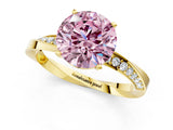 Yellow gold Fancy Pink Round Cut Diamond Engagement Ring with Side Stone Accents and Four-Prong Setting_13