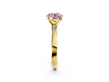 Yellow gold Fancy Pink Round Cut Diamond Engagement Ring with Side Stone Accents and Four-Prong Setting_14