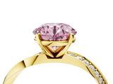 Yellow gold Fancy Pink Round Cut Diamond Engagement Ring with Side Stone Accents and Four-Prong Setting_16