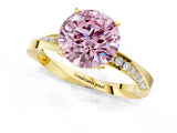 Yellow gold Fancy Pink Round Cut Diamond Engagement Ring with Side Stone Accents and Four-Prong Setting_61