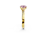 Yellow gold Fancy Pink Round Cut Diamond Engagement Ring with Side Stone Accents and Four-Prong Setting_62