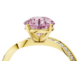 Yellow gold Fancy Pink Round Cut Diamond Engagement Ring with Side Stone Accents and Four-Prong Setting_64