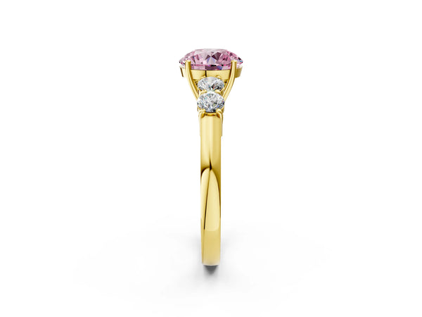 Yellow gold Fancy Pink Round  Cut Diamond Five-Stone Prong Set White Gold Ring