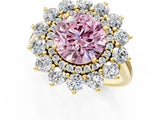 Yellow gold Fancy Pink Round Cut Diamond Floral Double Halo Engagement Ring with Prong Setting_25