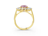 Yellow gold Fancy Pink Round Cut Diamond Floral Double Halo Engagement Ring with Prong Setting_27