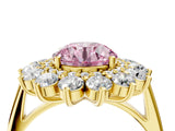 Yellow gold Fancy Pink Round Cut Diamond Floral Double Halo Engagement Ring with Prong Setting_28
