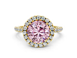 Yellow gold Fancy Pink Round  Cut Diamond Floral Halo Engagement Ring with Pavé Band and Prong Setting_17