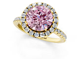 Yellow gold Fancy Pink Round  Cut Diamond Floral Halo Engagement Ring with Pavé Band and Prong Setting_18