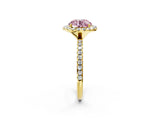 Yellow gold Fancy Pink Round  Cut Diamond Floral Halo Engagement Ring with Pavé Band and Prong Setting_19
