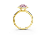 Yellow gold Fancy Pink Round  Cut Diamond Floral Halo Engagement Ring with Pavé Band and Prong Setting_20