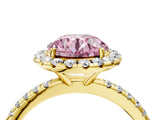 Yellow gold Fancy Pink Round  Cut Diamond Floral Halo Engagement Ring with Pavé Band and Prong Setting_21