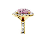 Yellow gold Fancy Pink Round  Cut Diamond Floral Halo Engagement Ring with Pavé Band and Prong Setting_22