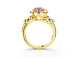 Yellow gold Fancy Pink Round  Cut Diamond Floral Halo Engagement Ring with Shared Prong Setting 3