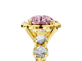 Yellow gold Fancy Pink Round  Cut Diamond Floral Halo Engagement Ring with Shared Prong Setting 5