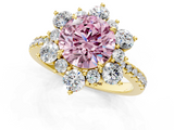 Yellow gold Fancy Pink Round  Cut Diamond Floral Halo Pave Band with Prong Setting_1