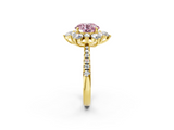 Yellow gold Fancy Pink Round  Cut Diamond Floral Halo Pave Band with Prong Setting_2