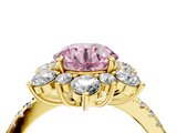 Yellow gold Fancy Pink Round  Cut Diamond Floral Halo Pave Band with Prong Setting_4