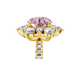 Yellow gold Fancy Pink Round  Cut Diamond Floral Halo Pave Band with Prong Setting_5