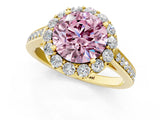 Yellow gold Fancy Pink Round Cut Diamond Floral Halo Ring with Pavé Band and Prong Setting_4