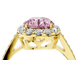 Yellow gold Fancy Pink Round Cut Diamond Floral Halo Ring with Pavé Band and Prong Setting_7