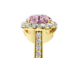 Yellow gold Fancy Pink Round Cut Diamond Floral Halo Ring with Pavé Band and Prong Setting_8