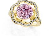 Yellow gold Fancy Pink Round Cut Diamond Floral Halo Split Shank Prong Setting Ring_1