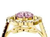 Yellow gold Fancy Pink Round Cut Diamond Floral Halo Split Shank Prong Setting Ring_4