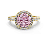 Yellow gold Fancy Pink Round Cut Diamond Halo Engagement Ring with Pavé Band and Prong Setting_39