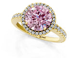 Yellow gold Fancy Pink Round Cut Diamond Halo Engagement Ring with Pavé Band and Prong Setting_40