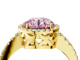 Yellow gold Fancy Pink Round Cut Diamond Halo Engagement Ring with Pavé Band and Prong Setting_43