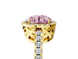 Yellow gold Fancy Pink Round Cut Diamond Halo Engagement Ring with Pavé Band and Prong Setting_44