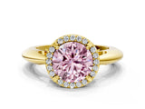 Yellow gold Fancy Pink Round  Cut Diamond Halo Engagement Ring with Split Shank and Four-Prong Setting_29