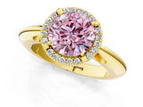 Yellow gold Fancy Pink Round  Cut Diamond Halo Engagement Ring with Split Shank and Four-Prong Setting_30