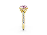 Yellow gold Fancy Pink Round Cut Diamond Halo Pave Band with Four-Prong Setting_5
