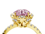 Yellow gold Fancy Pink Round Cut Diamond Halo Pave Band with Four-Prong Setting_7