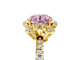 Yellow gold Fancy Pink Round Cut Diamond Halo Pave Band with Four-Prong Setting_8