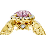 Yellow gold Fancy Pink Round Cut Diamond Halo Ring with Milgrain Pavé Band and Four-Prong Setting_26