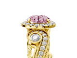 Yellow gold Fancy Pink Round Cut Diamond Halo Ring with Milgrain Pavé Band and Four-Prong Setting_27