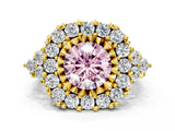 Yellow gold Fancy Pink Round Cut Diamond Halo Ring with Pavé Band and Four-Prong Setting_17
