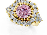 Yellow gold Fancy Pink Round Cut Diamond Halo Ring with Pavé Band and Four-Prong Setting_18